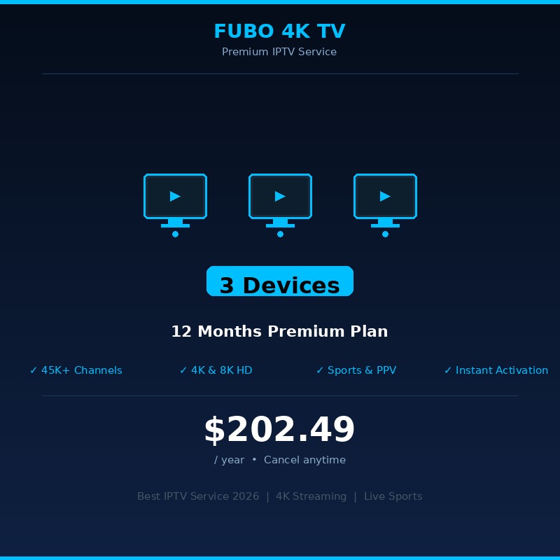 12 Months Premium IPTV Subscription – 3 Devices | Fubo 4K TV