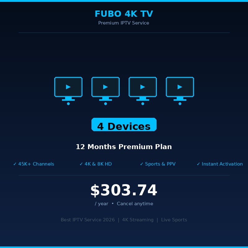12 Months Premium IPTV Subscription – 4 Devices | Fubo 4K TV